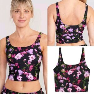 Old Navy Black Floral PowerSoft Longline Sports Bra Size 2X